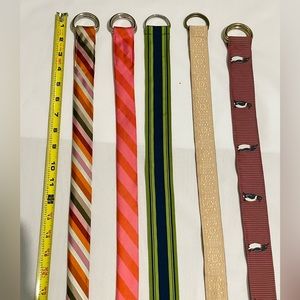Lot of belts, 5 fabric belts, 2 J Crew, various colors